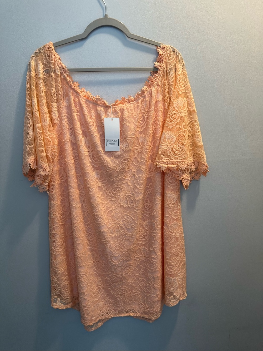 Beautiful MIHOLL peach lace dress with floral embroidery, size XXL Brand New